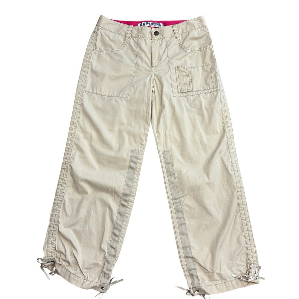 Vintage Express Cargo Khaki Capri Adjustable Bow Cuff Y2K Cropped Pant NWT Sz4